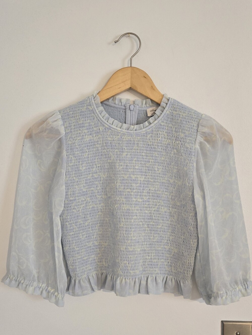 Aritzia Smocked Blouse with Sheer Puff Sleeves